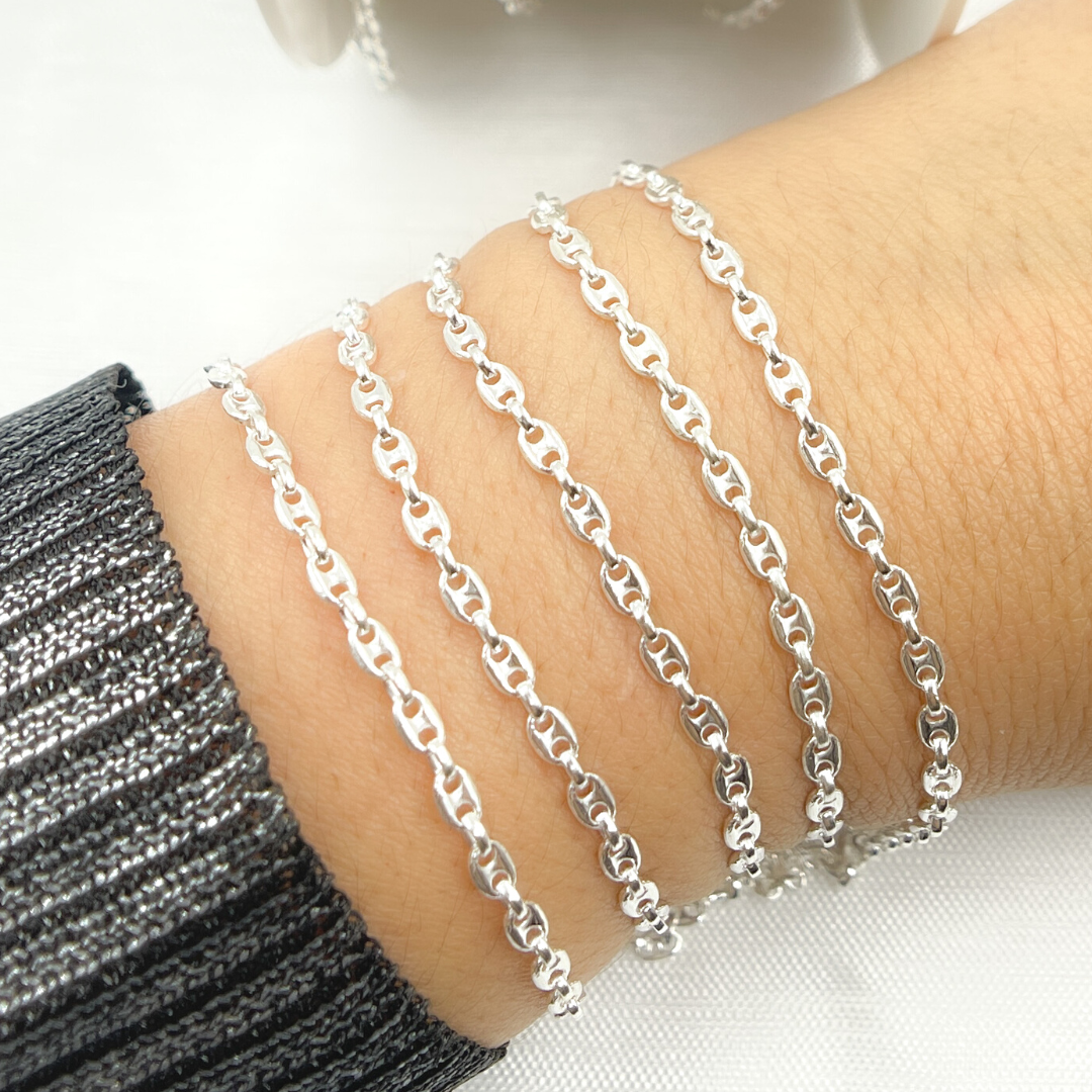 V173SS. 925 Sterling Silver Marina and Cable Link Chain