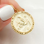 Load image into Gallery viewer, Silver Round Capricorn Zodiac Enamel Pendant