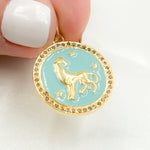 Load image into Gallery viewer, Sterling Silver Round Leo Zodiac Enamel Pendant