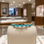 Load image into Gallery viewer, CB97360TQ8X6. 18K Solid Gold Diamond & Turquoise Bangle