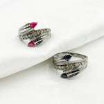 Load image into Gallery viewer, DE027. Diamond Black Rhodium Sterling Silver Ring with Gemstone