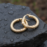 Load image into Gallery viewer, 15850018594. 14K Solid Gold Twisted Round Hollow Hoop Earrings