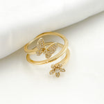 Load image into Gallery viewer, 14K Solid Gold Yellow Butterfly and Flower Ring.