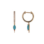 Load image into Gallery viewer, EFE54257TQ. 14K Solid Gold Petite Turquoise & Diamond Hoops