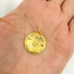 Load image into Gallery viewer, 14K Solid Gold with Diamonds Circle Shape with Flowers & Stars Charm. KG26
