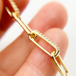 Load image into Gallery viewer, EFF51957. 14K Solid Gold and Diamonds Paper Clip Dangle Earrings