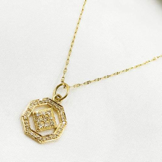 14K Gold Diamond Octagon Charm