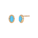 Load image into Gallery viewer, Solid Yellow Gold Turquoise Oval Stud Earring