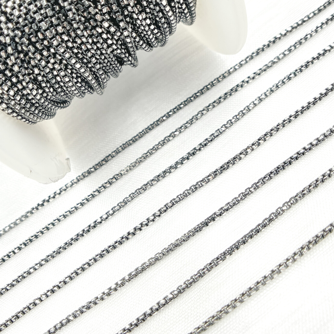 White Sterling Silver Diamond Cut Box Chain