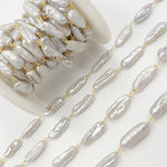 Load image into Gallery viewer, Gold Plated Wire Biwa Freshwater Grey Pearl Chains