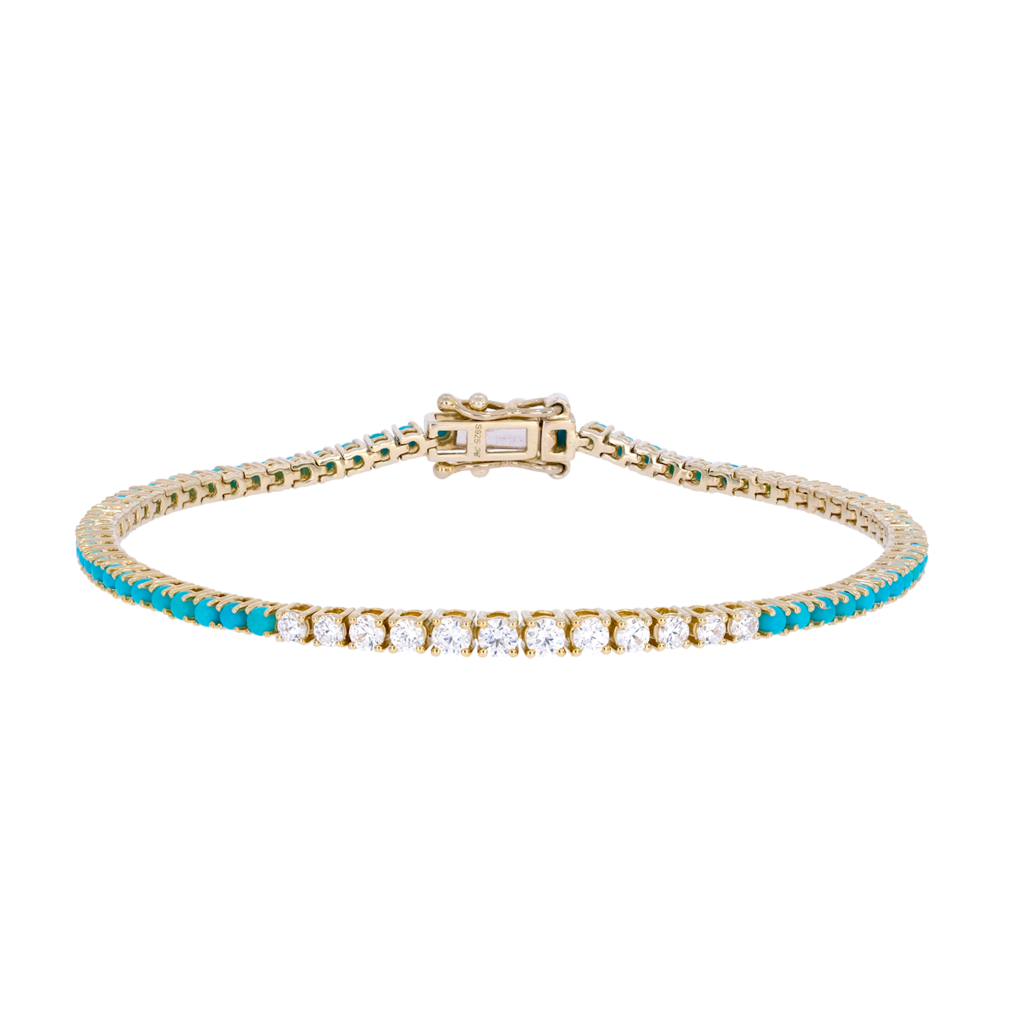14k Solid Gold Diamond and Turquoise Tennis Bracelet
