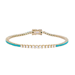 Load image into Gallery viewer, CB96240TQ. 14k Solid Gold Diamond and Turquoise Tennis Bracelet