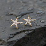 Load image into Gallery viewer, EFD54158. 14k Solid Gold Diamond Stars Stud Earrings