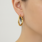 Load image into Gallery viewer, GER166. 14K Gold Hollow Flat Diamond Cut Hoop