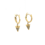 Load image into Gallery viewer, EHF56666. 14k Solid Yellow Gold Diamond Huggie Hoop with Dangle Cone Earrings