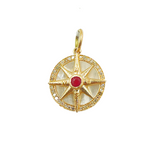 Load image into Gallery viewer, 14K Solid Gold Compass Circle Charm available in Mother of Pearl & Ruby. KG169