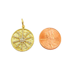 Load image into Gallery viewer, 14K Solid Gold with Diamonds Circle Shape Charm with Star in the Center. KG27
