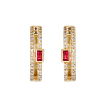 Load image into Gallery viewer, CE96477. 14k Solid Yellow Gold Diamond Baguette Hoops with Stones