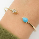 Load image into Gallery viewer, BNC68582TQ. 14K Solid Gold Diamond and Turquoise Open Bangle