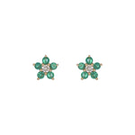 Load image into Gallery viewer, CE97507EM1.8. 14K Solid Gold Diamond and Emerald Flower Stud Earrings