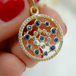Load image into Gallery viewer, 14k Solid Gold Diamond and Blue Sapphire Circle Charm. GDP414