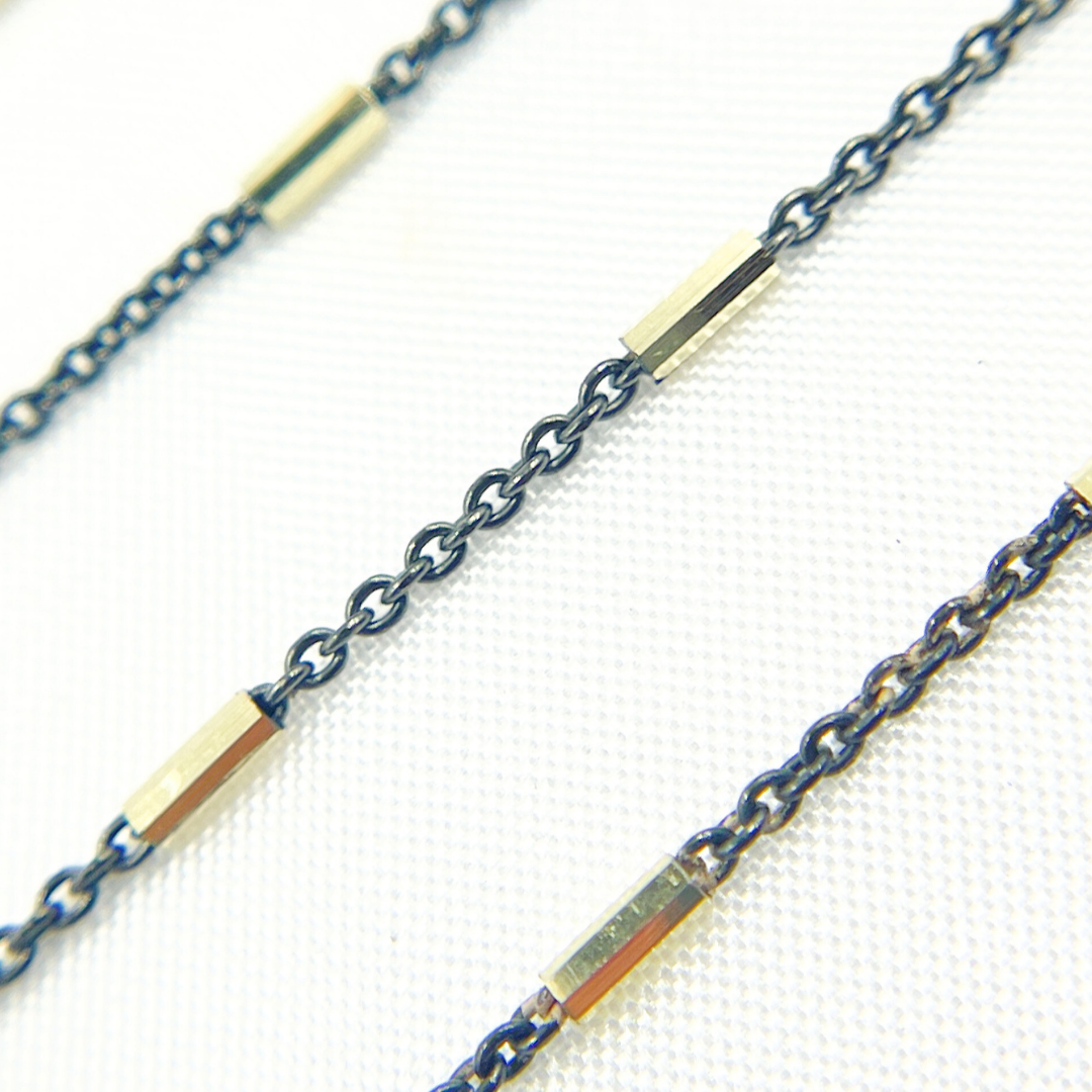 Oxidized 925 Sterling Silver Satellite Gold Plated Tube Chain. Z9GB1