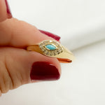 Load image into Gallery viewer, 14K Solid Yellow Gold Diamond and Turquoise Eye Ring.