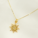 Load image into Gallery viewer, 14K Solid Gold Sun Charm with Diamonds. GDP137