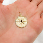 Load image into Gallery viewer, GDP498. 14K Solid Gold Diamonds and Ruby Circle Star Charm