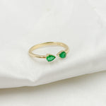 Load image into Gallery viewer, 14K Solid Gold Gemstone 2 Drop Open Ring.