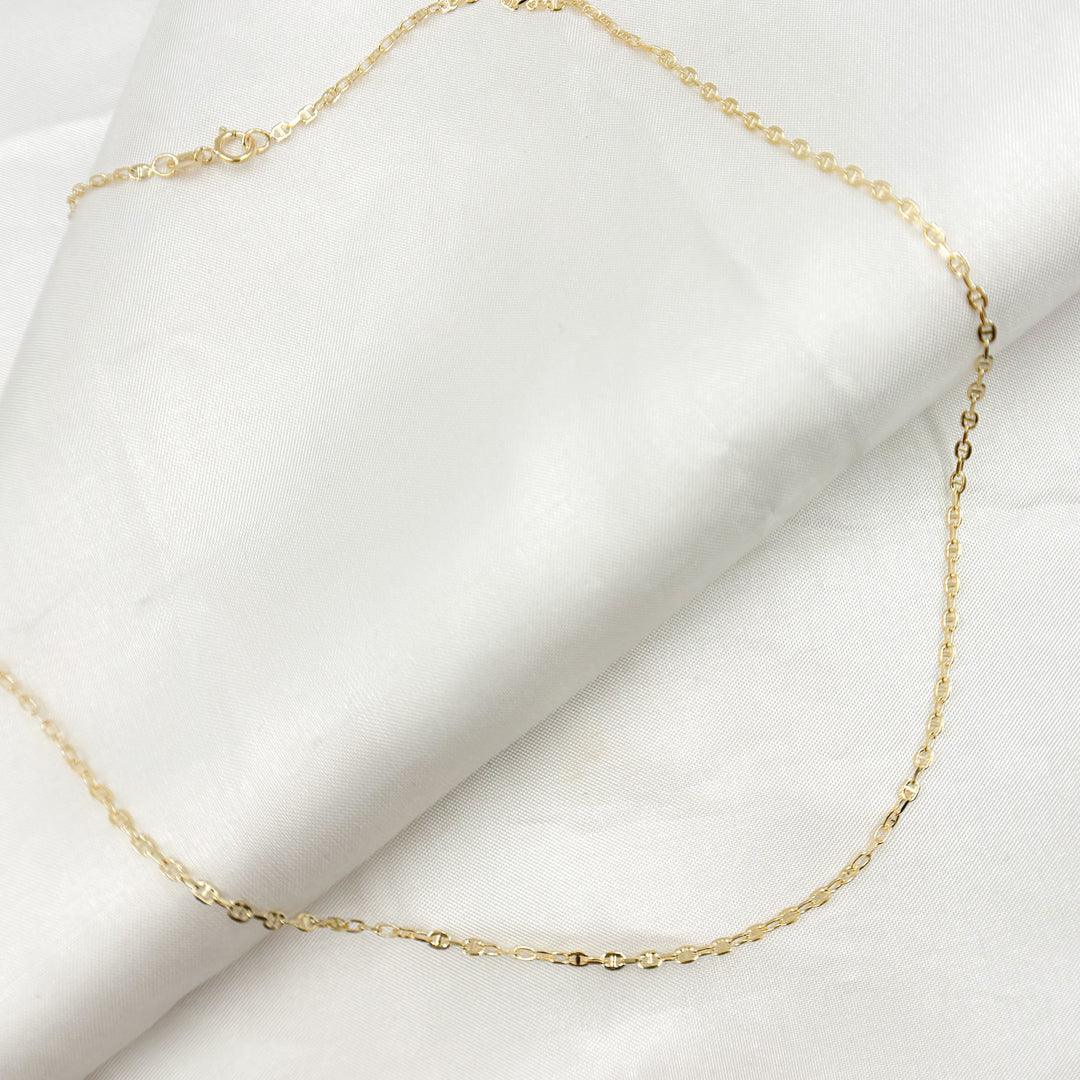 14K Solid Gold Smooth Marina and Cable Links Chain