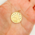 Load image into Gallery viewer, 14K Solid Gold Diamond & Gemstone Circle Charm with Mountain. GDP423