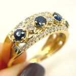 Load image into Gallery viewer, 14K Solid Yellow Gold Diamond and Blue Sapphire Band Ring.