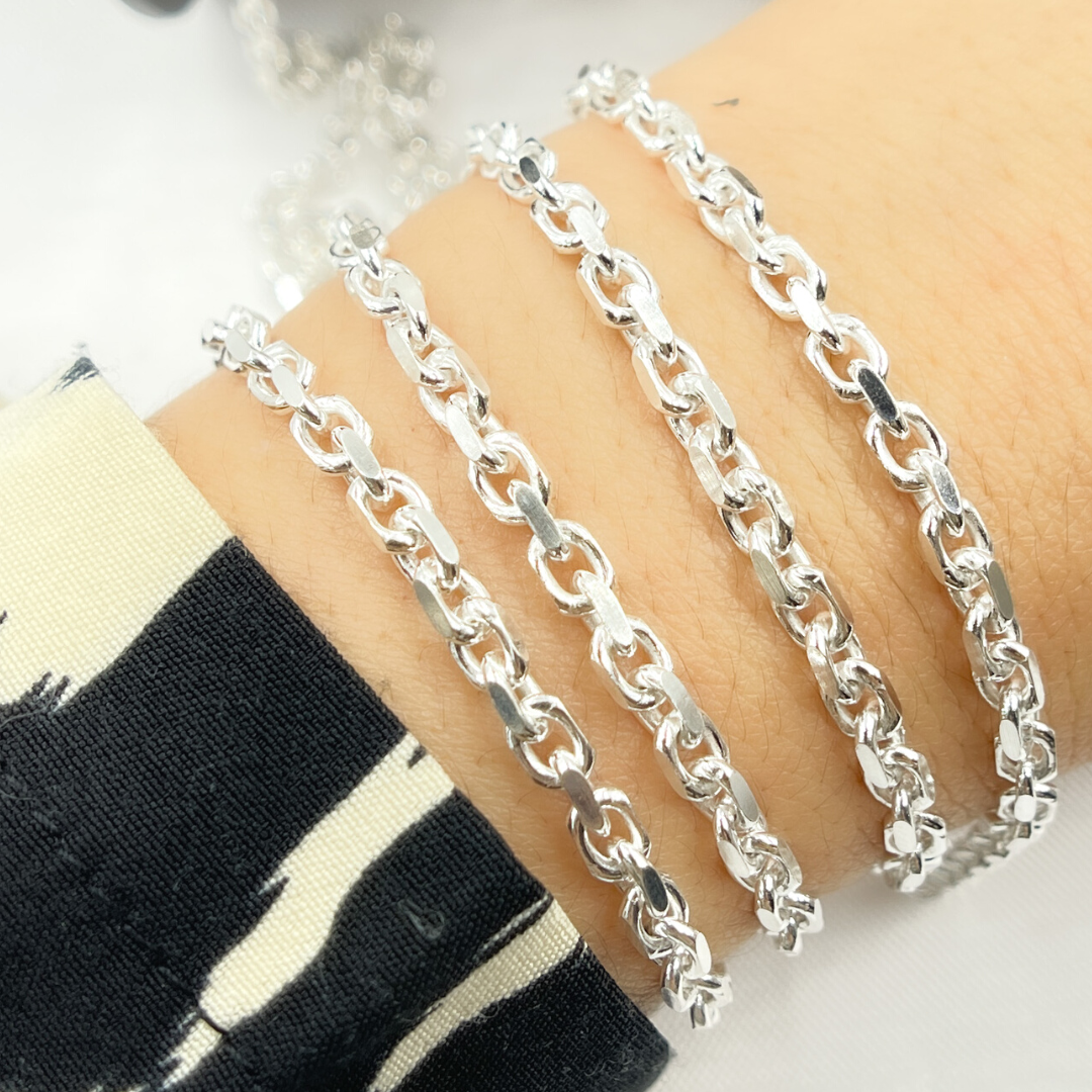 Y8SS. Sterling Silver Diamond Cut Box Link Chain