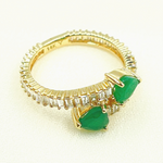 Load image into Gallery viewer, 14K Solid Gold Diamond & Emerald Double Line Heart Ring.