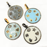 Load image into Gallery viewer, Diamond Sterling Silver Round Enamel Pendants