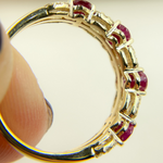 Load image into Gallery viewer, 14K Solid Yellow Gold width Half Diamond and Ruby Band Ring.
