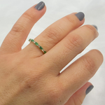 Load image into Gallery viewer, 14k Solid Gold Diamond and Emerald Half Eternity Ring.