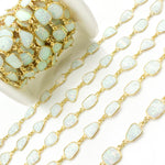 Load image into Gallery viewer, CWO16. White Opal Oval Shape Bezel Gold Plated Wire Chain