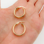 Load image into Gallery viewer, 14K Gold Smooth and Textured Triple Line Hollow Hoop Earrings