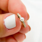 Load image into Gallery viewer, HP400806. 14K Solid Yellow Gold Diamond and Pearl Huggies