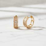 Load image into Gallery viewer, EHH57405. 14K Solid Gold Baguette Diamond Round Hoop