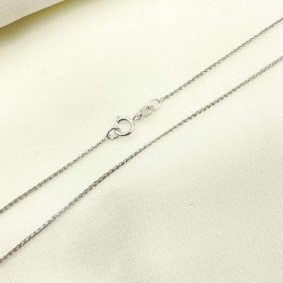 14K Solid White Gold Wheat Necklace. 024SP3TFDTWG