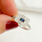 Load image into Gallery viewer, 14K Solid White Gold Diamond and Blue Sapphire Rectangle Ring.