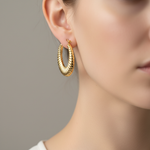 Load image into Gallery viewer, GER128. 14K Solid Gold Chunky Croissant Hollow Hoop Earrings