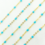 Load image into Gallery viewer, 14K Solid Yellow Gold Enamel Turquoise Color Cable Chain.  30KFBTF14Y
