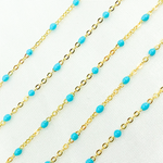 Load image into Gallery viewer, 14K Solid Yellow Gold Enamel Turquoise Color Cable Chain