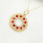 Load image into Gallery viewer, GDP159. 14K Solid Gold with Diamonds Circle Shape Charm with Gemstones