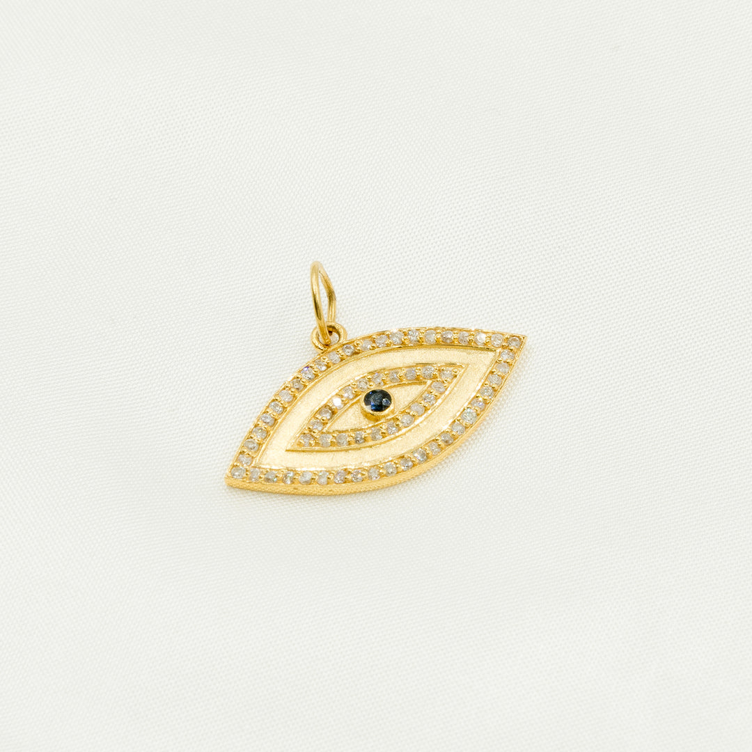 14K Solid Gold Diamonds and Gemstones Evil Eye Charm. GDP164