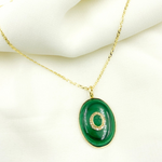 Load image into Gallery viewer, KG63. 14K Solid Gold with Diamonds Oval Shape with Malachite & Emerald Stone Charm